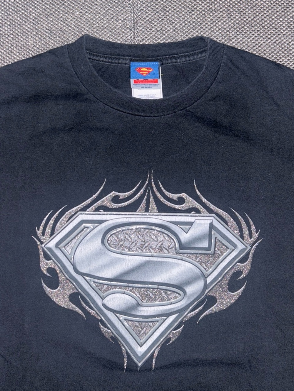 DC Comics Black Tee with Silver Superman Emblem